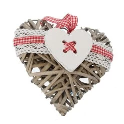 Dekohänger - Herz - Rot/creme - Weide Grau - Ca. 16 Cm