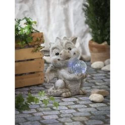 Drache Mit LED-Kugel - Aus Magnesia - Ca. 22,5 X 24 X 31,5 Cm