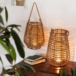 Windlicht - Mit Rattan - Verschiedene Größen -Keeeper Store 214209 4016096374402 214208 4016096374396 mica living windlicht 012