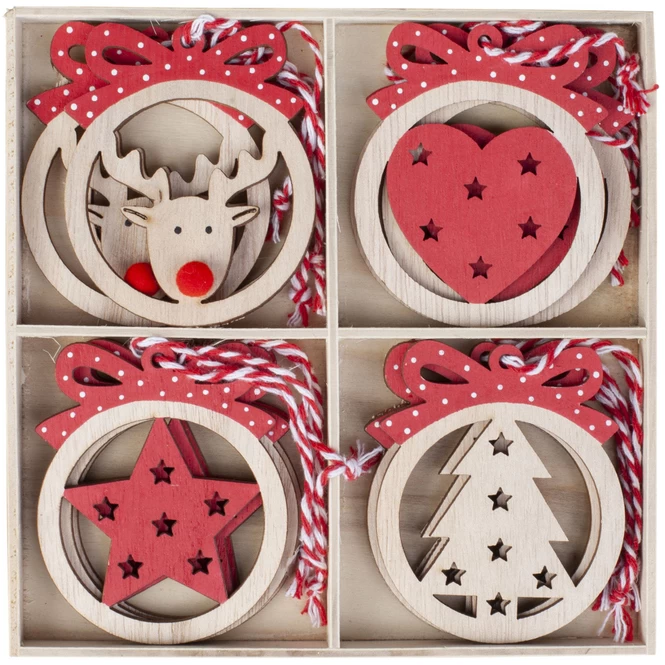 Dekohänger - Christbaumkugeln - Aus Holz - Ca. 10 X 6 Cm - 12 Stück 1 Dekohänger - Christbaumkugeln - Aus Holz - Ca. 10 X 6 Cm - 12 Stück
