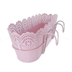 Hängepflanztopf Mit Spitze - Rosa - Aus Metall - Ca. 50 X 15 X 18 Cm