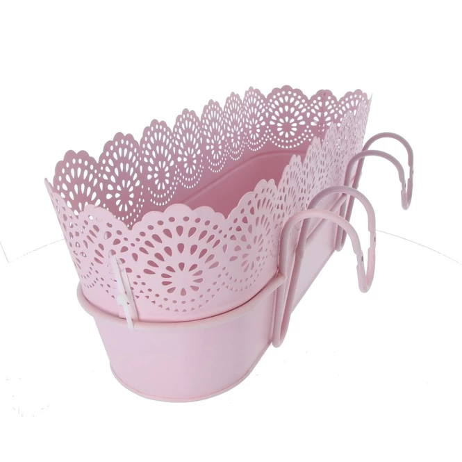 Hängepflanztopf Mit Spitze - Rosa - Aus Metall - Ca. 50 X 15 X 18 Cm 1 Hängepflanztopf Mit Spitze - Rosa - Aus Metall - Ca. 50 X 15 X 18 Cm