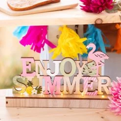 LED-Schriftzug - Enjoy Summer - Aus Holz - Ca. 30 X 5 X 18 Cm