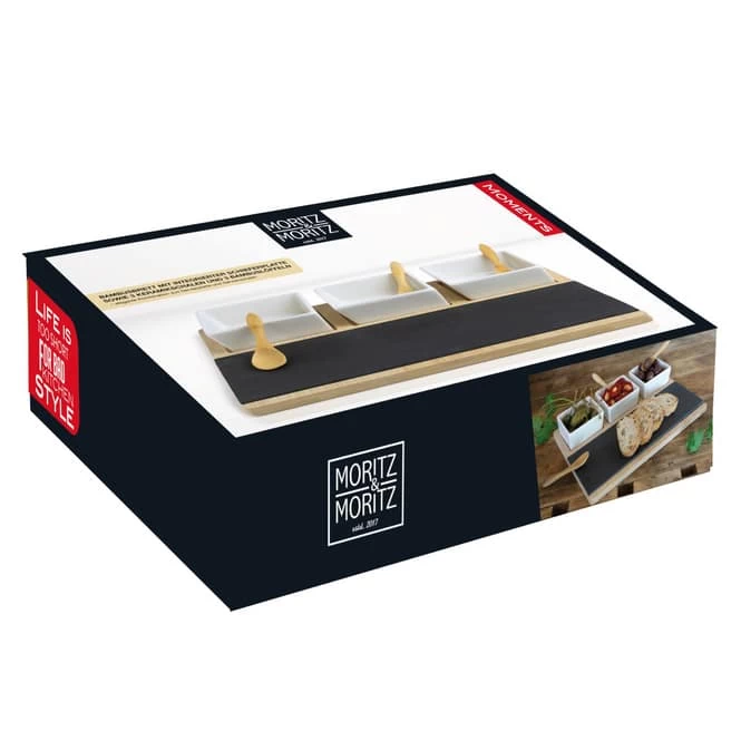 Servierteller - Aus Bambus - Ca. 28 X 22 X 4 Cm - Inkl. Schälchen Und Löffel 1 Servierteller - Aus Bambus - Ca. 28 X 22 X 4 Cm - Inkl. Schälchen Und Löffel