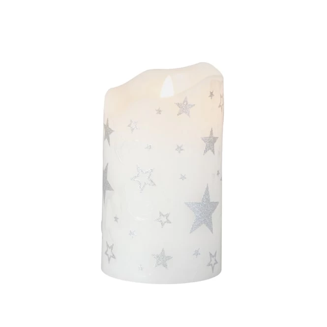 LED Kerze - Sterne Weiß/silber - Ca. 7,5 X 12,5 Cm 1 LED Kerze - Sterne Weiß/silber - Ca. 7,5 X 12,5 Cm