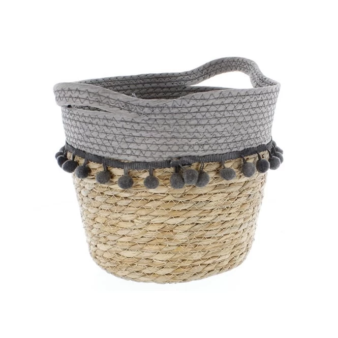 Korb Braun/grau - Aus Stroh Und Papierseil - Ca. 25/34x20 Cm 1 Korb Braun/grau - Aus Stroh Und Papierseil - Ca. 25/34x20 Cm