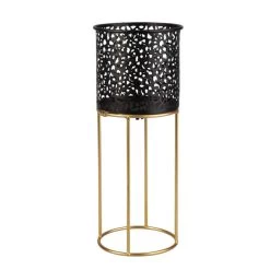 Pflanztopf Mit Ständer - Schwarz/gold - Aus Metall - Ca. 13 X 33 Cm