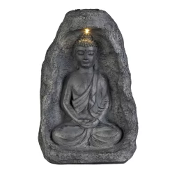 Buddha Mit Solar LED - Aus Magnesia - Ca. 26 X 16,5 X 37 Cm