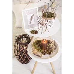 Windlicht - Mit Brauner Weide Ummantelt - Ca. 17 X 41 Cm