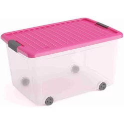 Keter KIS - Rollenbox Mit Deckel - L - Transparent/pink
